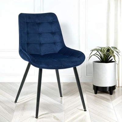 4x Velvita Blue Luxury Velvet con gambe nere sedie da pranzo