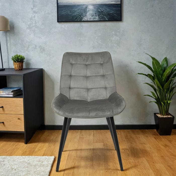 4x Velvita Grey Luxury Velvet με καρέκλες τραπεζαρίας μαύρων ποδιών