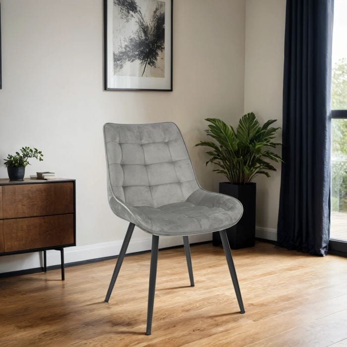 4x Velvita Gray Luxury Velvet met zwarte benen eetkamerstoelen