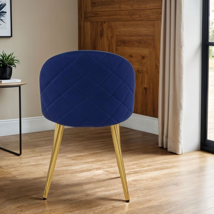 Blue Velvet Dining Chairs Set of 4 – Velvoro Upholstered with Gold Legs
