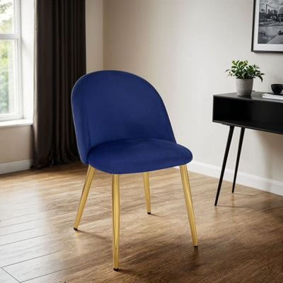 4x sedie da pranzo in velluto lussuoso blu Velvoro con gambe dorate