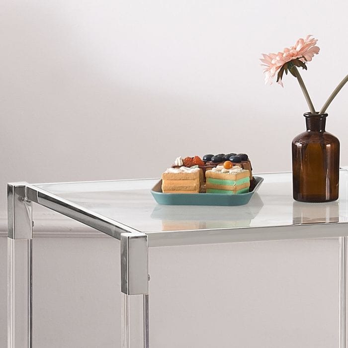 Glazen bijzettafel met gouden frame - Vidrio 50 cm vierkant met acrylpoten en plank (kopie)
