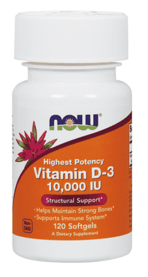 Vitamin D3 10,000 IU, 120 Softgels - Now Foods - welzo