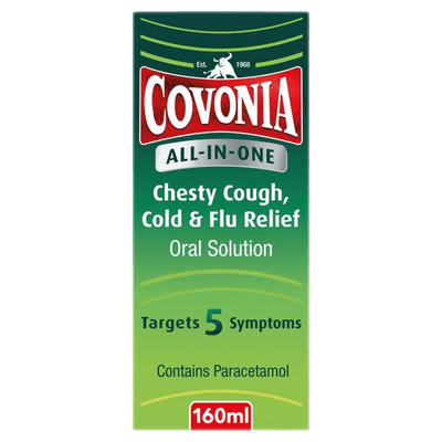 Covonia All-In-One Chesty Cough, Cold & Flu Relief Oral Solution 160ml - welzo