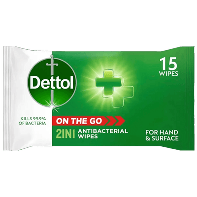 Dettol On The Go 2-in-1 Antibacterial Wipes Pack of 15 - welzo