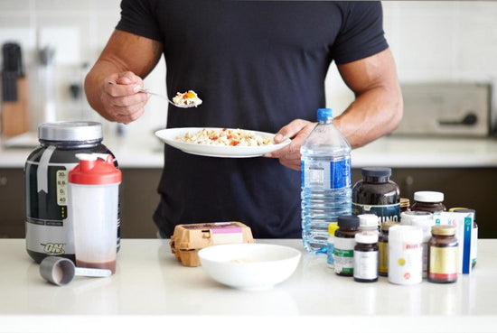 Man putting creatine supplement with his food