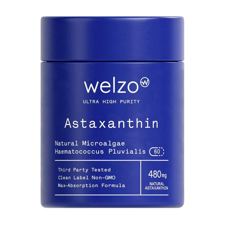 Welzo Ultra Purity Astaxanthin supplement bottle, an example of an antioxidant with condition-specific rather than general evidence