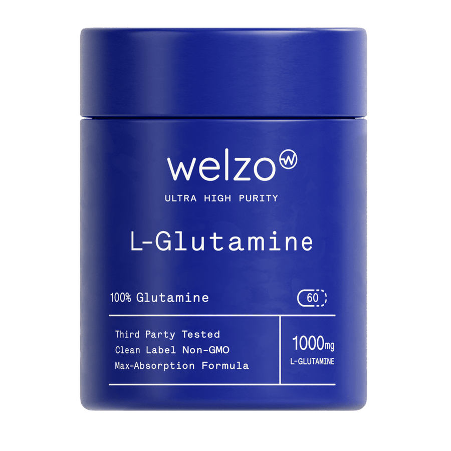 Welzo Ultra Purity L-Glutamine 1000mg capsules for gut lining and intestinal barrier support