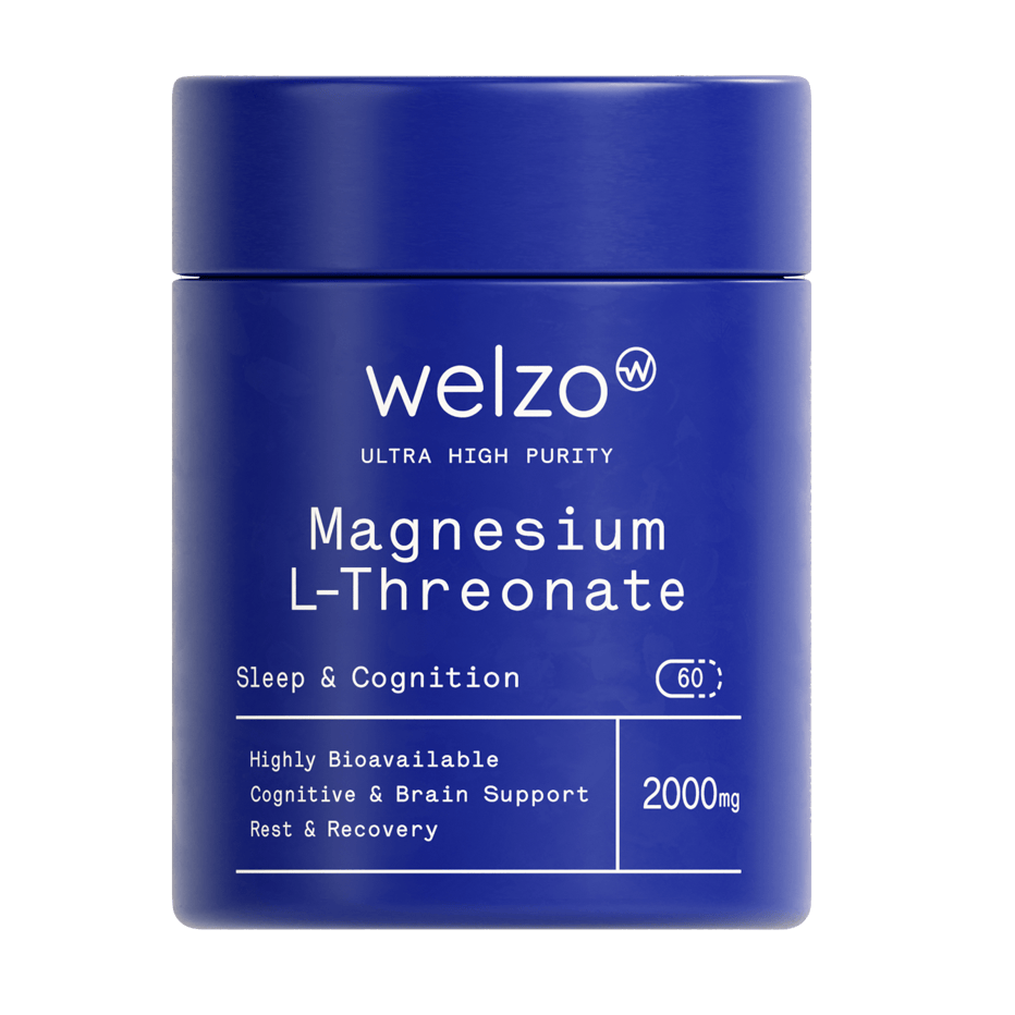 Welzo Ultra Purity Magnesium L-Threonate 2000mg supplement bottle, an upgrade option within a budget longevity stack