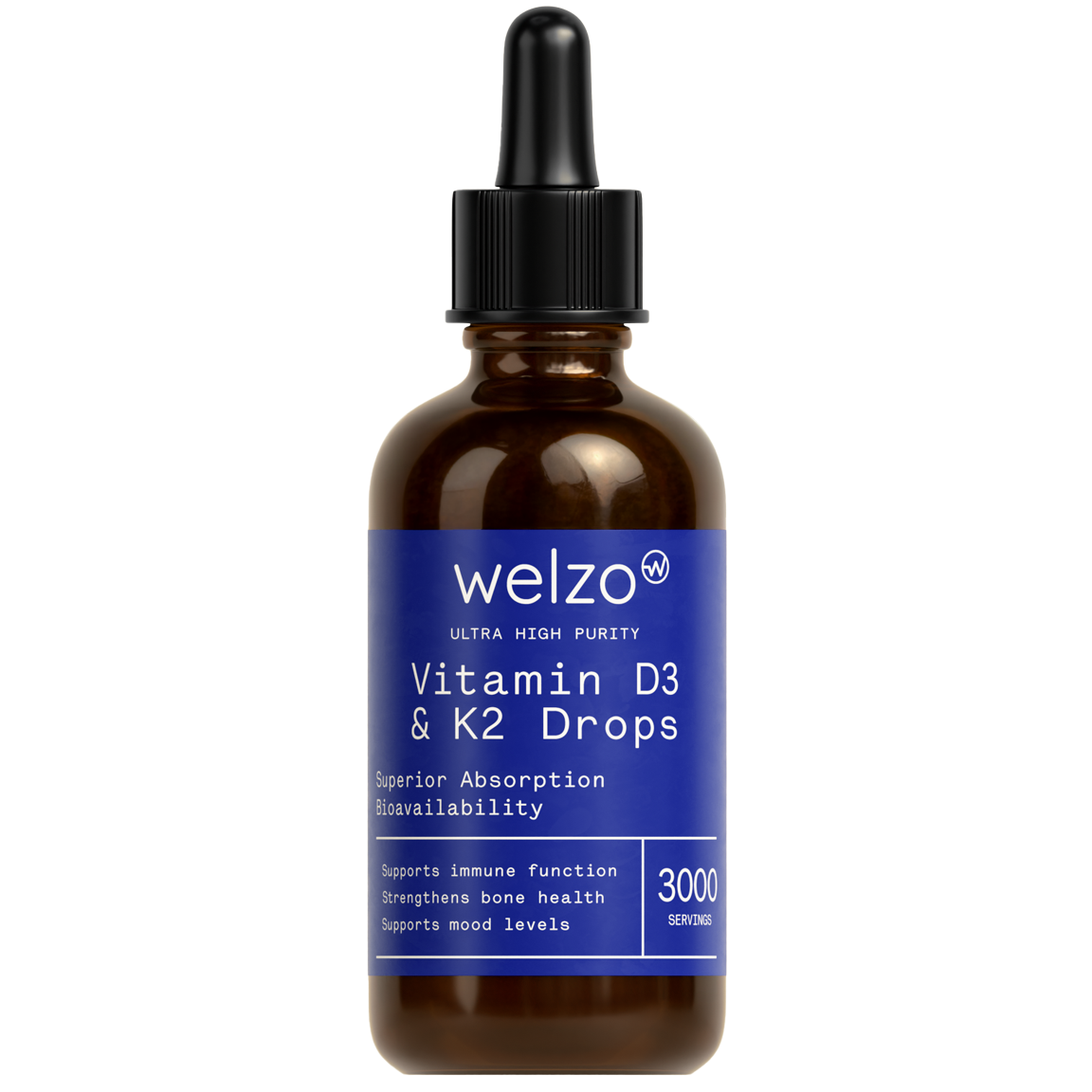 Welzo Ultra Purity Vitamin D3 + K2 MK-7 Liquid Drops