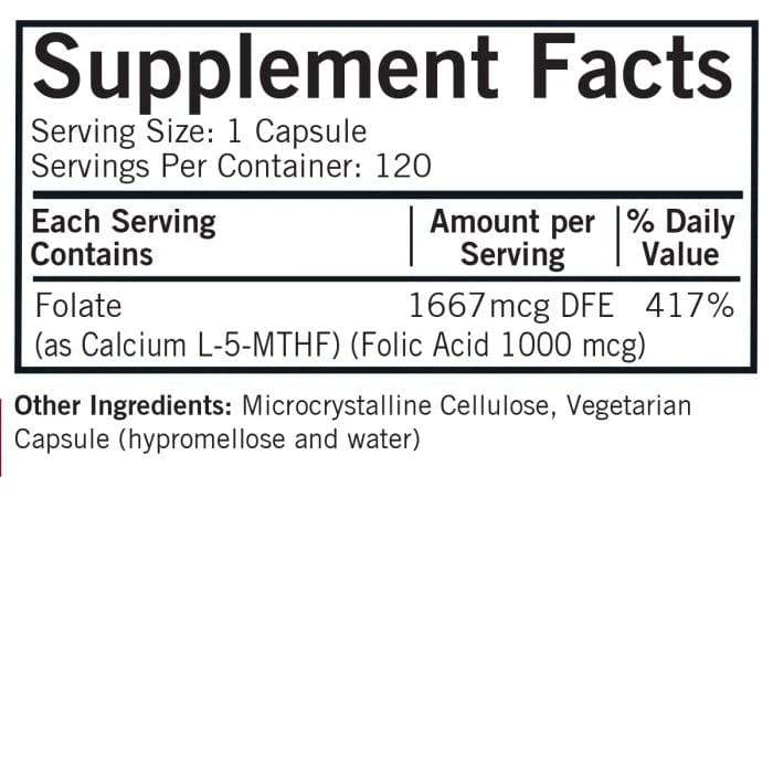 5 -MTHF (5 -metiltetrahidrofolato) 1 mg - hipoalergénico - 120 tapas - Kirkman Labs