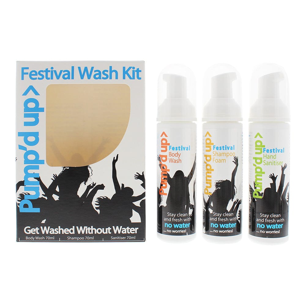 Pump'd Up Festival Wash Kit 3 Pieces Gift Set : Body Wash 70ml - Shampoo 70ml - Sanitiser 70ml - Welzo