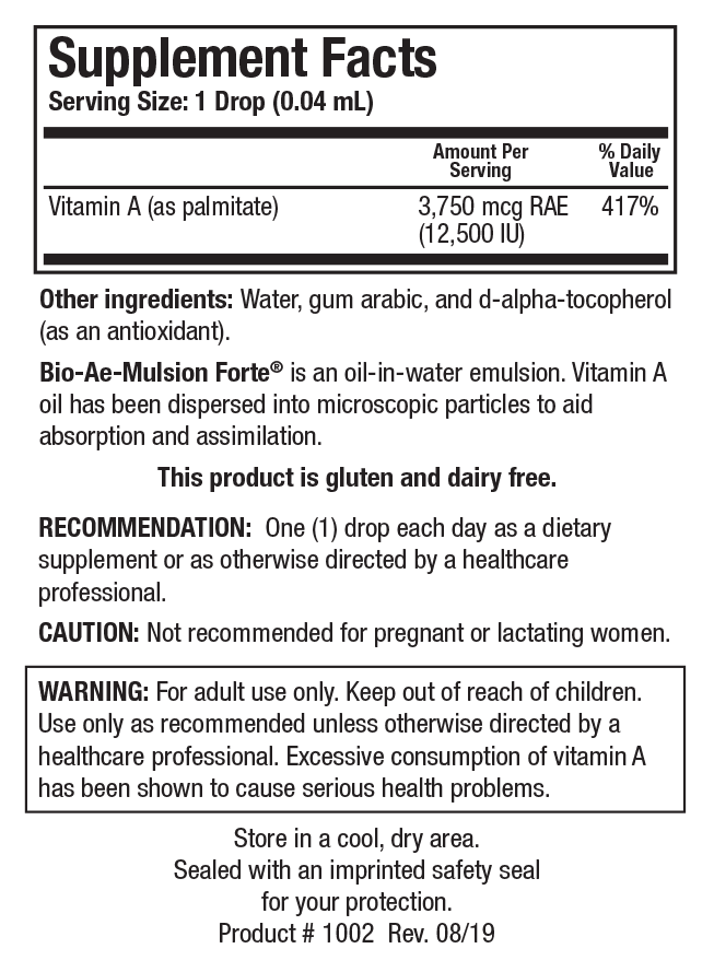 Biotics Research Bio-Ae-Mulsion Forte Vitamin A 3750 µg – 30 ml – Bild 2