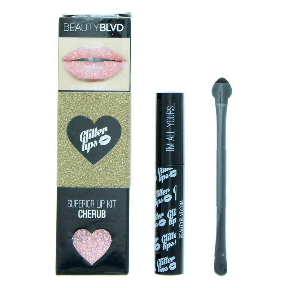 Beauty Blvd Glitter Lips Cherub 3 Piece Gift Set: Gloss Bond 3.5ml - Glitter 3g - Lip Brush - Welzo