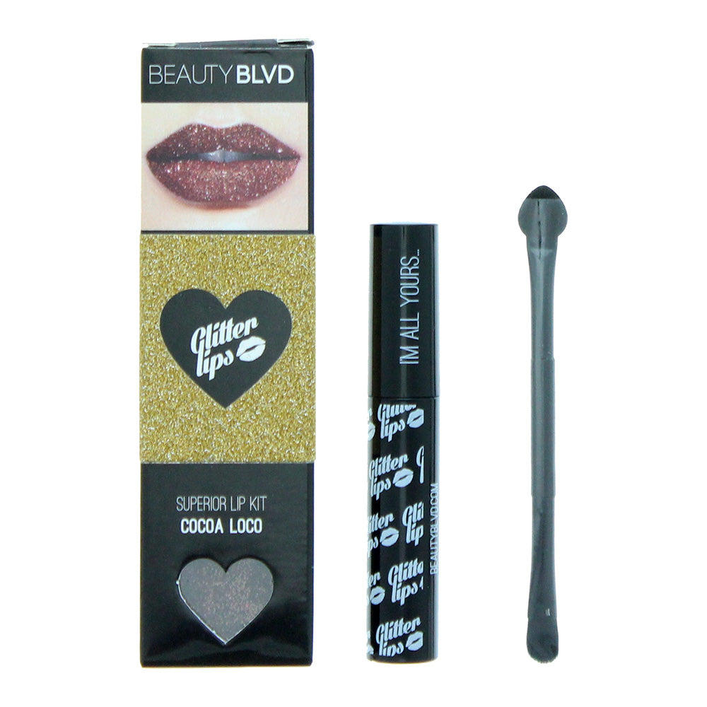 Beauty Blvd Glitter Lips Cocoa Loco 3 Piece Gift Set: Gloss Bond 3.5ml - Glitter 3g - Lip Brush - Welzo