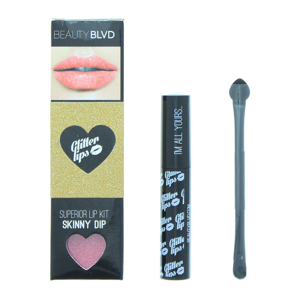 Beauty Blvd Glitter Lips Skinny Dip 3 Piece Gift Set: Gloss Bond 3.5ml - Glitter 3g - Lip Brush - Welzo