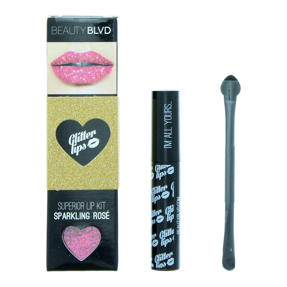 Beauty Blvd Glitter Lips Sparkling Rose 3 Piece Gift Set: Gloss Bond 3.5ml - Glitter 3g - Lip Brush - Welzo