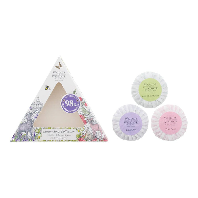 Woods Of Windsor 3 Piece Gift Set: True Rose Soap 50g - Lavender Soap 50g - Lily Of The Valley Soap 50g - Welzo