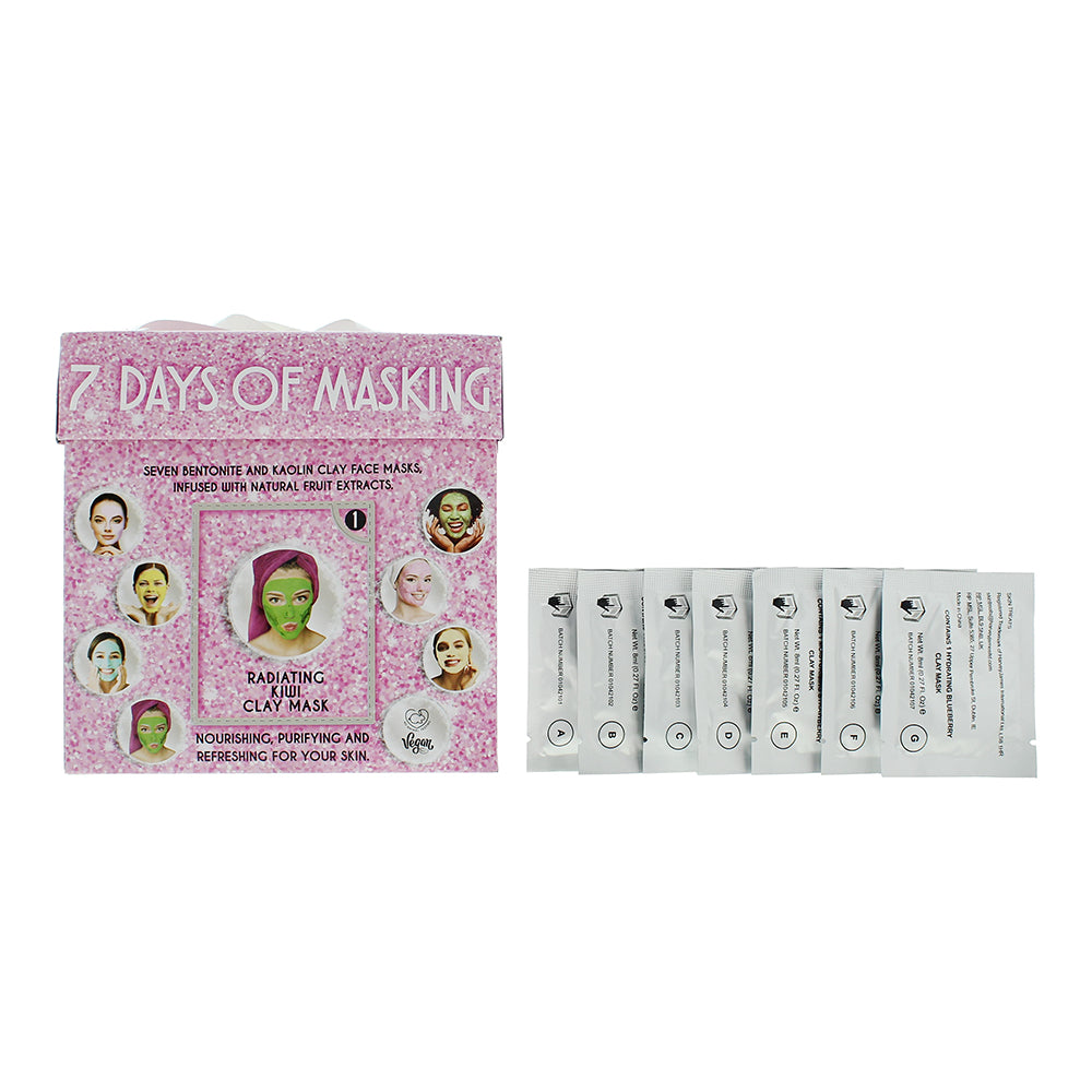 Skin Treats 7-Window Clay Advent Calendar Box Pink Gift Set 7 x Clay Face Mask 8G - Welzo