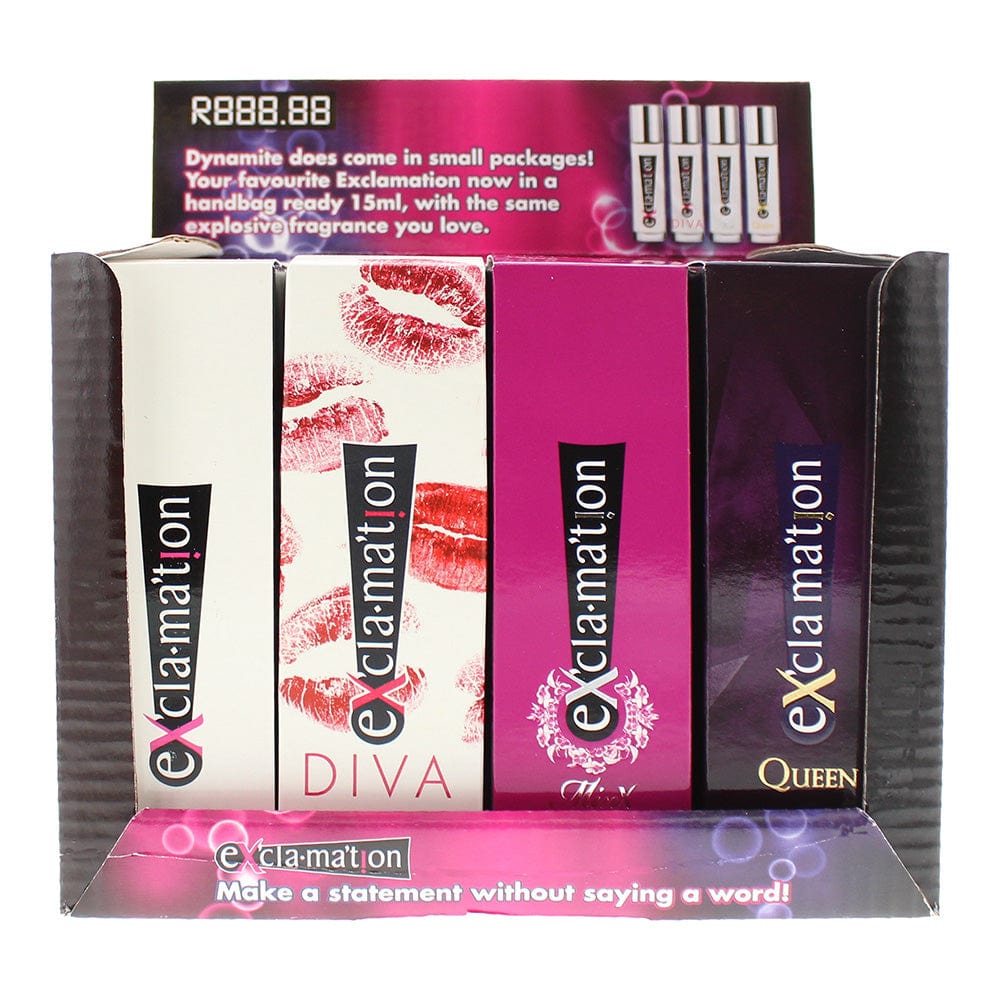 Ex'cla·Ma'tion 12 Piece Display: 3x Cologne 15ml - 3x Diva Eau De Parfum 15ml - 3x Minx Eau De Parfum 15ml - 3x Queen Eau De Parfum 15ml - Welzo