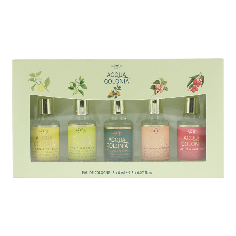 4711 Acqua Colonia 5 Piece Gift Set: Lychee & White Mint Eau de Cologne 8ml White Peach & Coriander Eau de Cologne 8ml Blood Orange & Basil Eau de C - Welzo