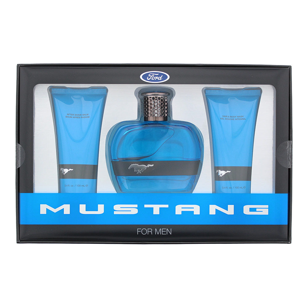 Mustang Blue 3 Piece Gift Set: Eau De Toilette 100ml - Aftershave Balm 100ml - Hair & Body Wash 100ml - Welzo