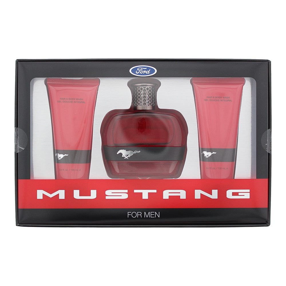 Mustang Red 3 Piece Gift Set: Eau De Toilette 100ml - Aftershave Balm 100ml - Hair & Body Wash 100ml - Welzo