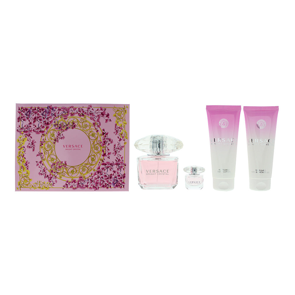 Versace Bright Crystal 4 Piece Gift Set: Eau de Toilette 90ml - Shower Gel 100ml - Body Lotion 100ml - Eau de Toilette 5ml - Welzo