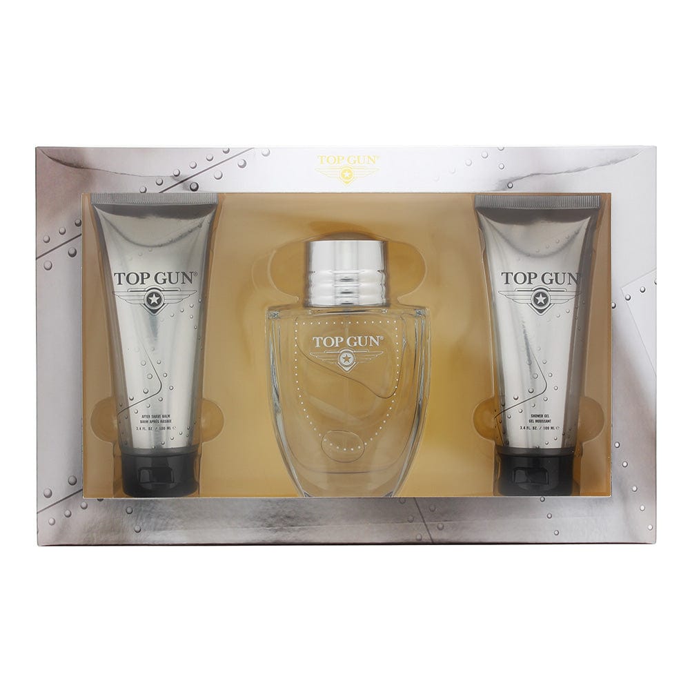 Top Gun Chevron 3 Piece Gift Set: Eau De Toilette 100ml - Hair & Body Wash 100ml - Aftershave Balm 100ml - Welzo
