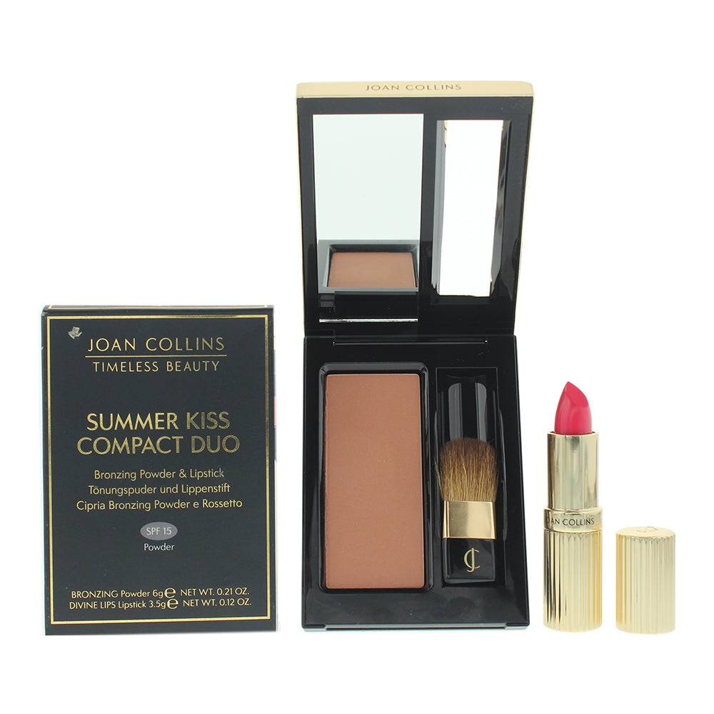 Joan Collins Summer Kiss Compact Duo Bronzing Powder 6g - Coral Pink Evelyn Lipstick 3.5g - Welzo