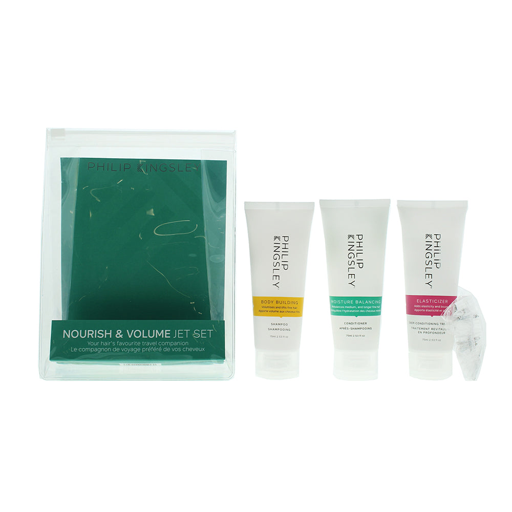 Philip Kingsley 3 Piece Gift Set: Body Building Shampoo 75ml - Moisture Balancing Conditioner 75ml - Elasticizer 75ml - Welzo