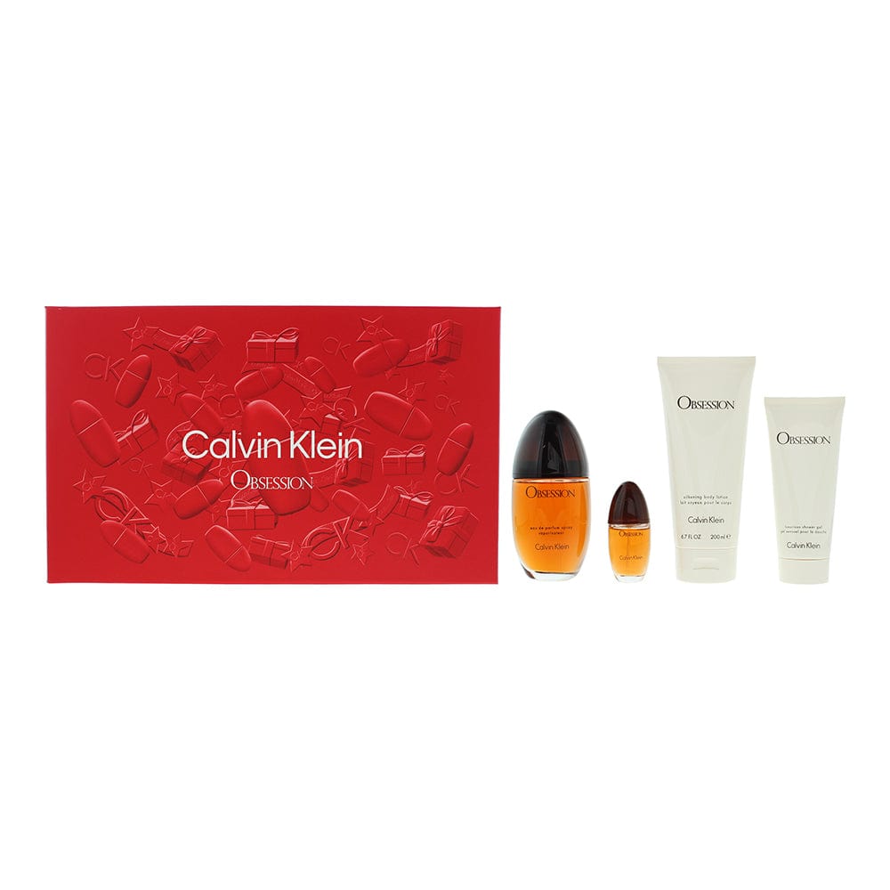 Calvin Klein Obsession 4 Piece Gift Set: Eau De Parfum 100ml - Body Lotion 200ml - Eau De Toilette 15ml - Shower Gel 100ml - Welzo