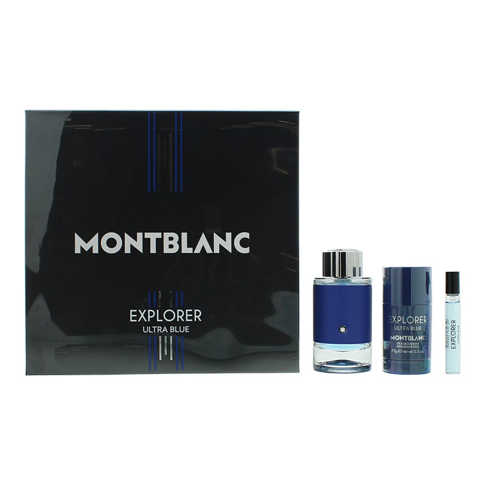 Montblanc Explorer Ultra Blue 3 Piece Gift Set: Eau De Parfum 100ml - Eau de Parfum 7.5ml - Deodorant 75g - Welzo