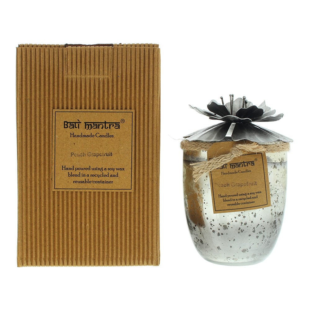 Bali Mantra Hibiscus Glass Silver Peach Grapefruit Candle 500g - Welzo