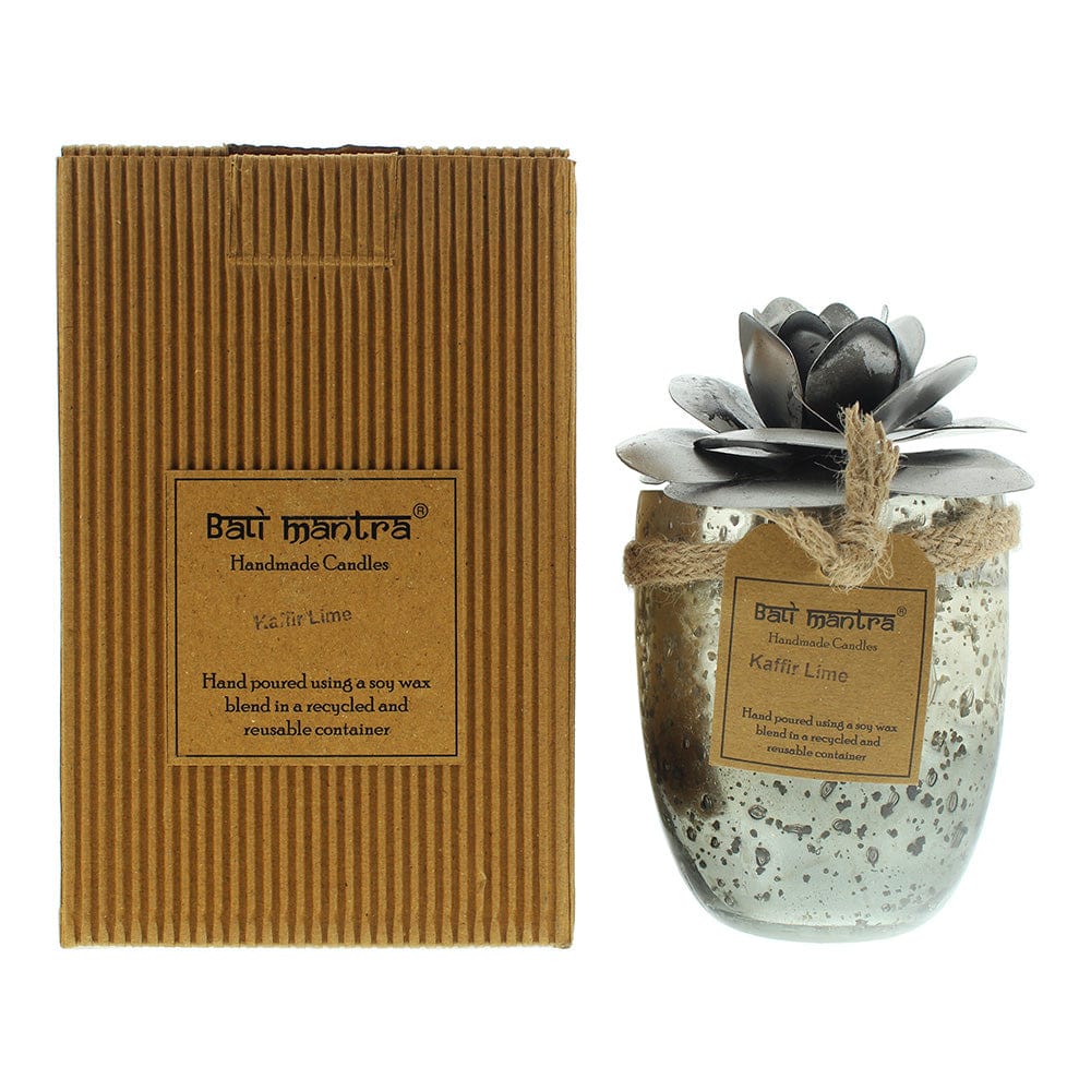 Bali Mantra Camellia Glass Silver Kafir Lime Candle 500g - Welzo