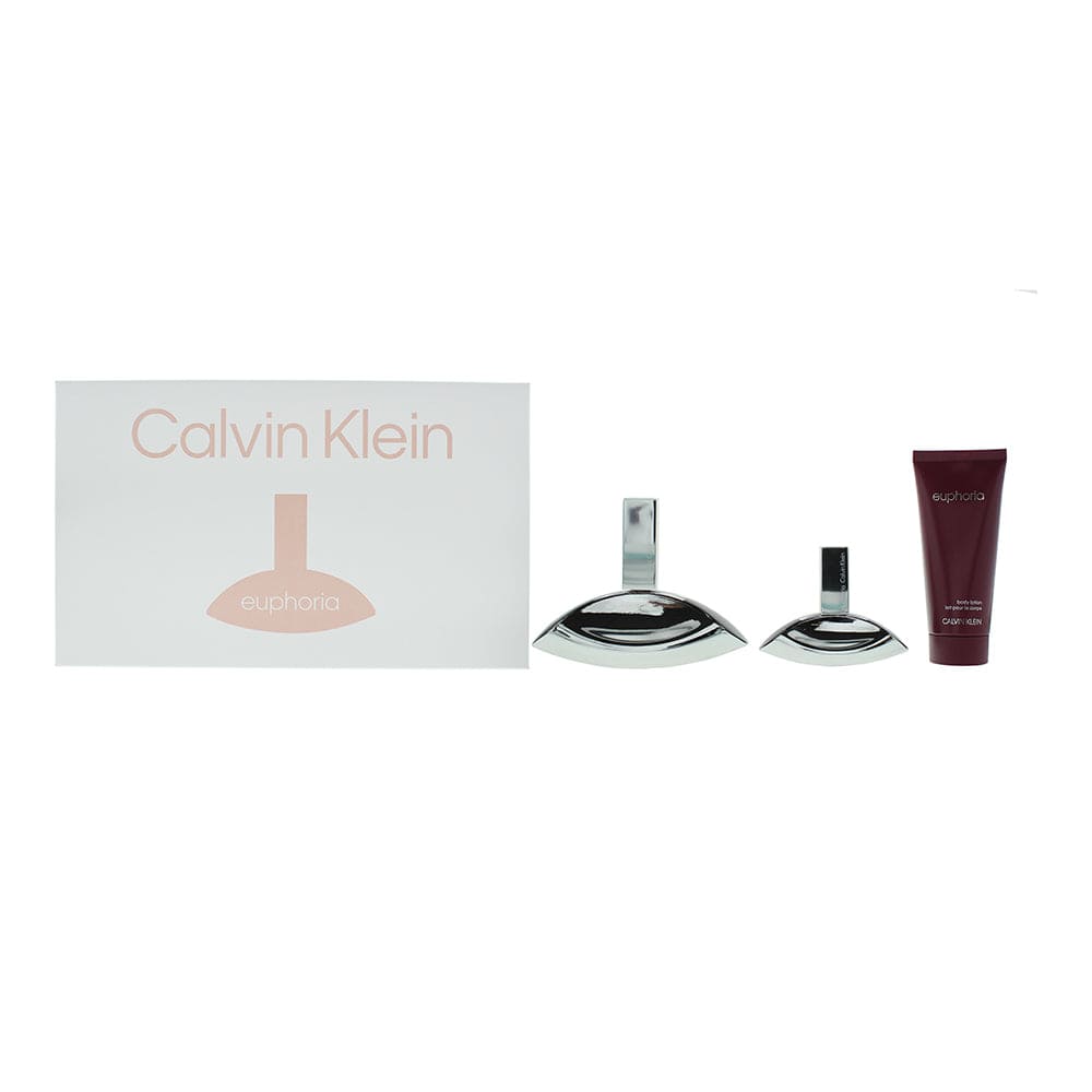 Calvin Klein Euphoria 3 Piece Gift Set: Eau de Parfum 100ml - Eau de Parfum 30ml - Body Lotion 100ml - Welzo