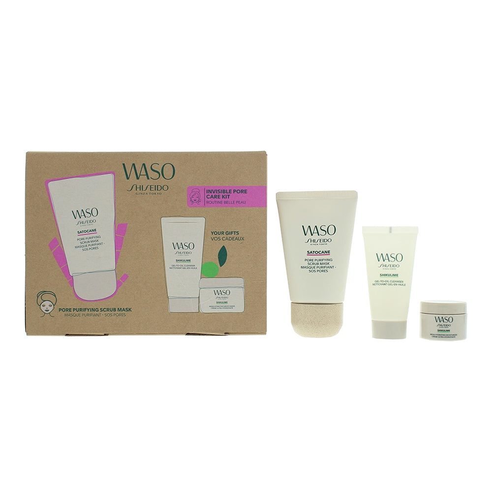 Shiseido Waso Invisible Pore Care 3 Piece Gift Set: Moisturiser 15ml - Cleanser 30ml - Scrub Mask 80ml - Welzo