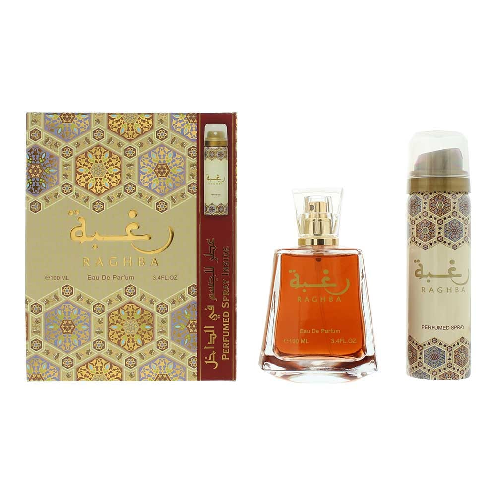 Lattafa Raghba 2 Piece Gift Set: Eau de Parfum 100ml - Deodorant Spray 50ml - Welzo