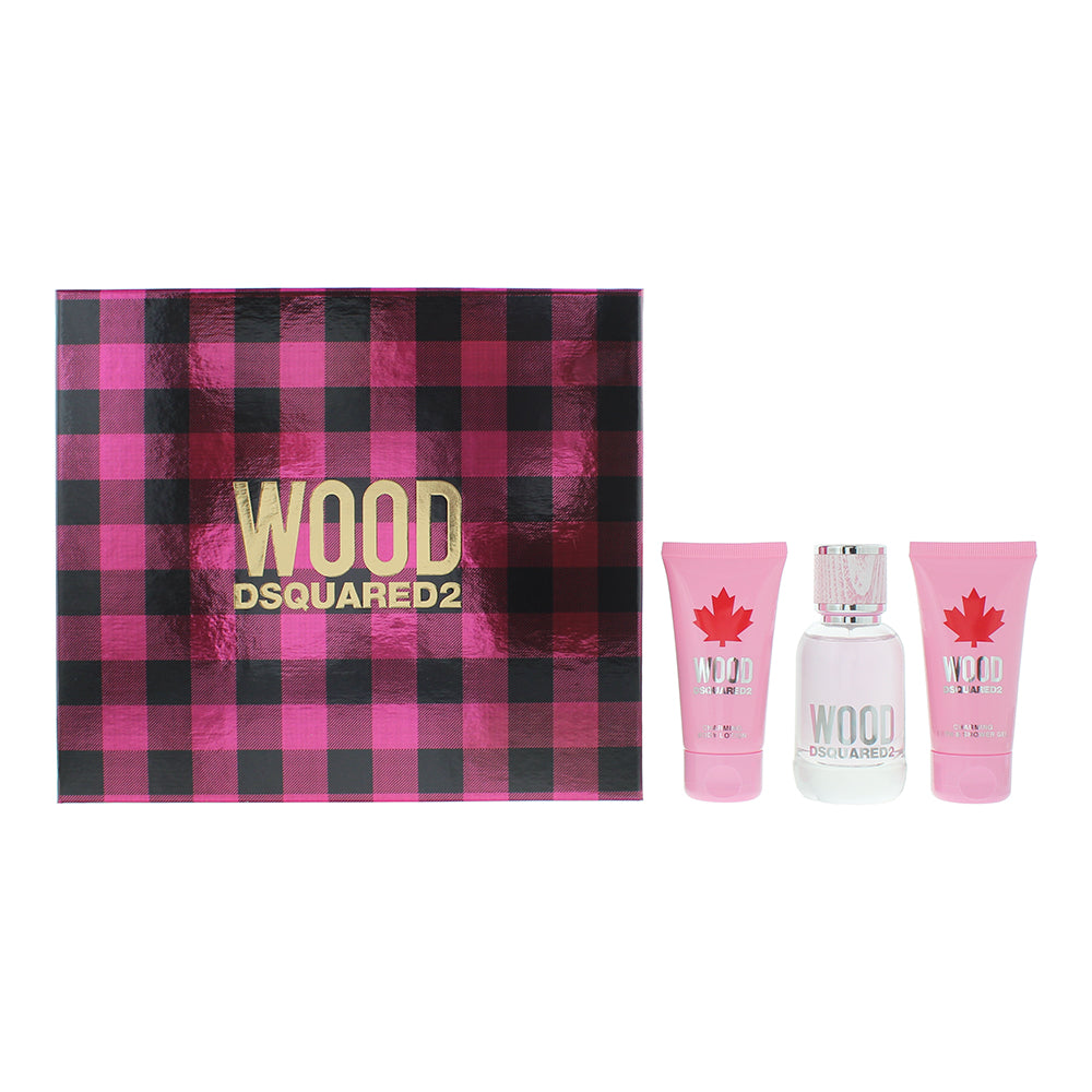 Dsquared2 Wood 3 Piece Gift Set: Eau de Toilette 50ml - Body Lotion 50ml - Shower Gel 50ml - Welzo