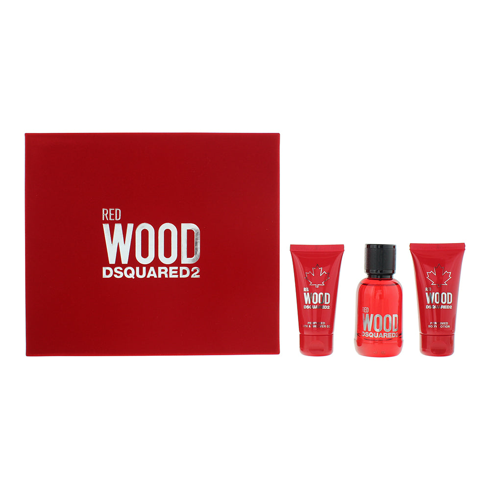 Dsquared2 Red Wood 3 Piece Gift Set: Eau de Toilette 50ml - Body Lotion 50ml - Shower Gel 50ml - Welzo