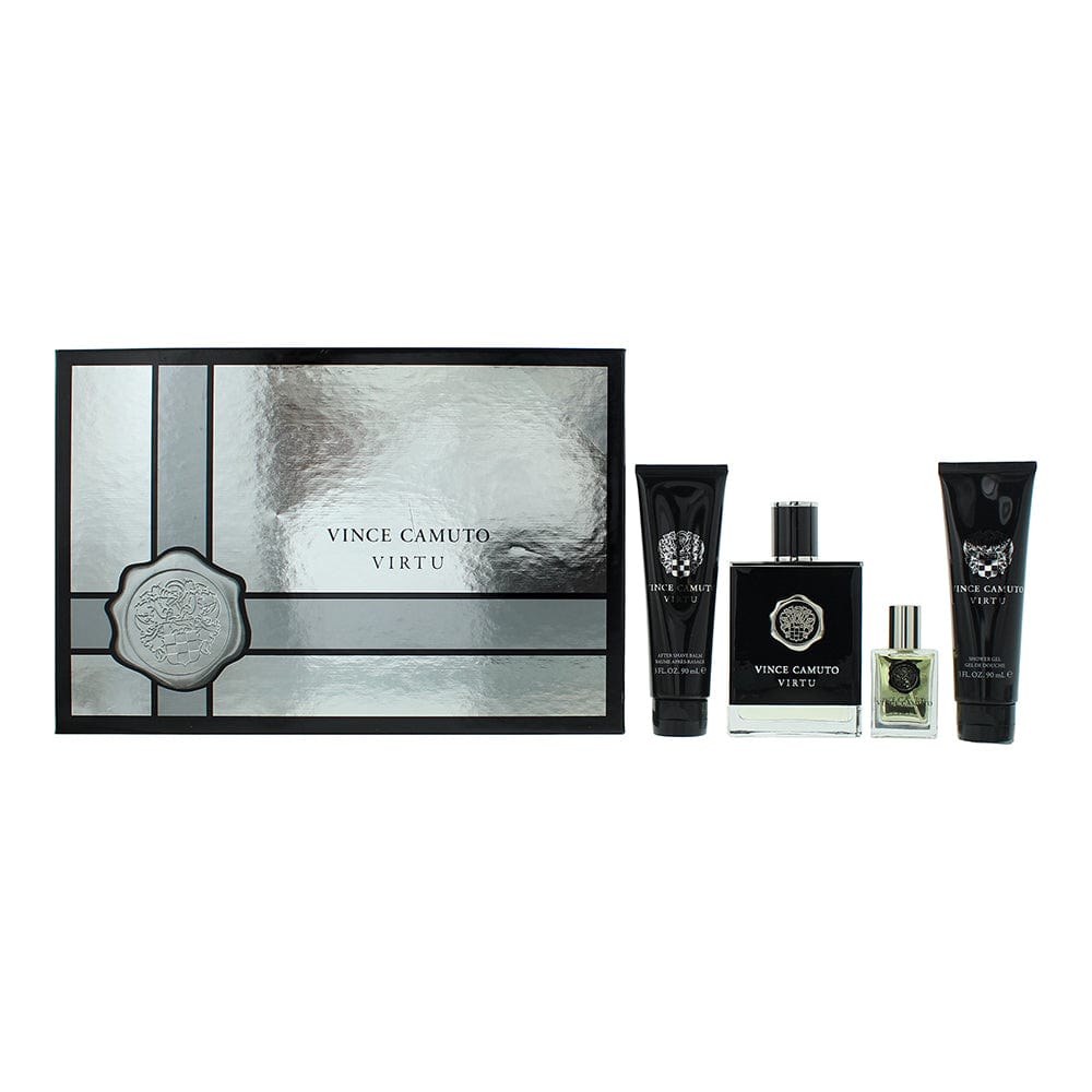 Vince Camuto Virtu 4 Piece Gift Set: Eau de Toilette 100ml - Aftershave Balm 90ml - Shower Gel 90ml - Eau de Toilette 15ml - Welzo
