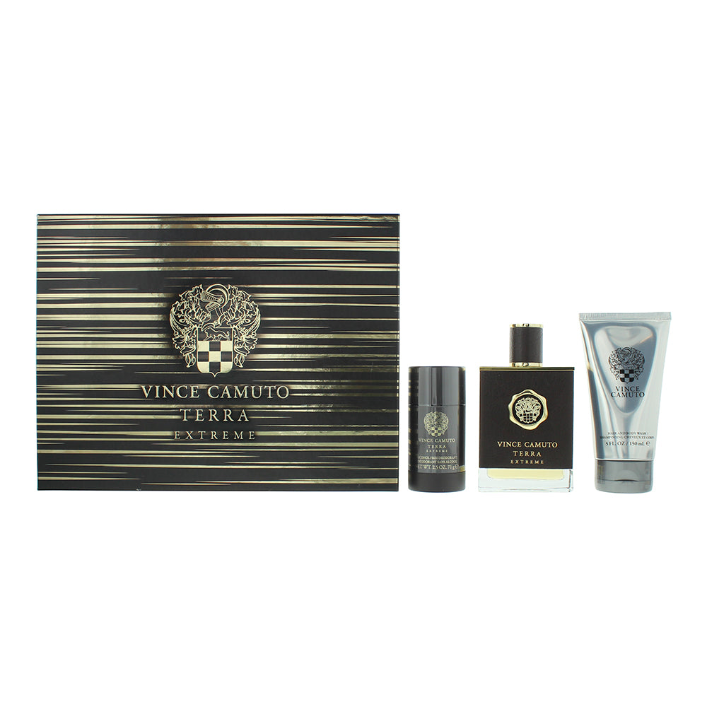Vince Camuto Terra Extreme 3 Piece Gift Set: Eau de Toilette 100ml - Hair & Body Shower Gel 150ml - Deodorant Stick 75ml - Welzo