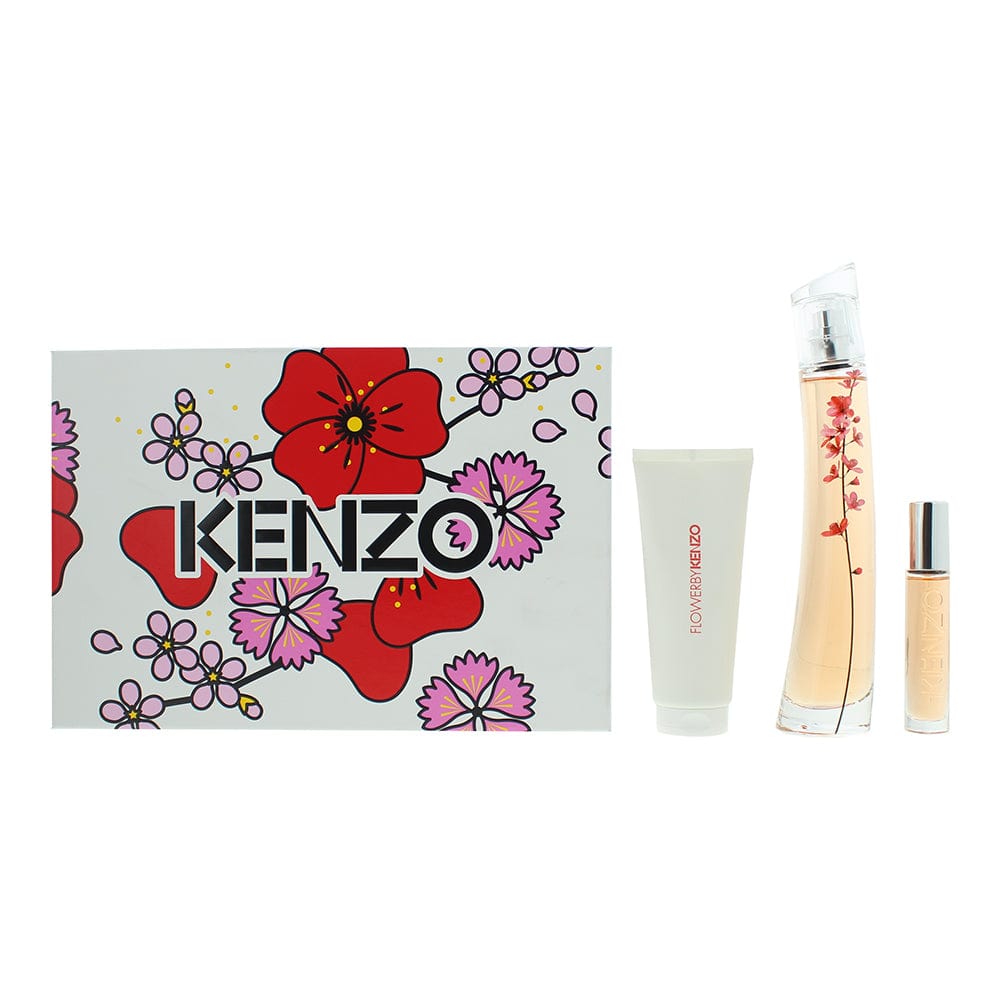 Kenzo Flower Ikebana Sakura Eau de Parfum 3 Piece Gift Set: Eau de Parfum 75ml - Eau de Parfum 10ml - Body Milk 75ml - Welzo