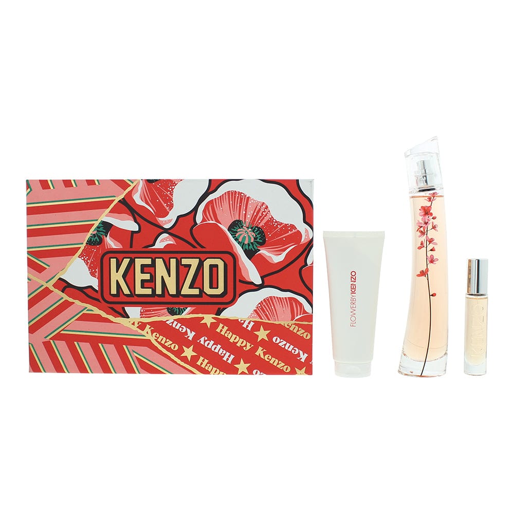 Kenzo Flower Ikebana Sakura Eau de Parfum 3 Piece Gift Set: Eau de Parfum 75ml - Eau de Parfum 10ml - Body Lotion 75ml - Welzo