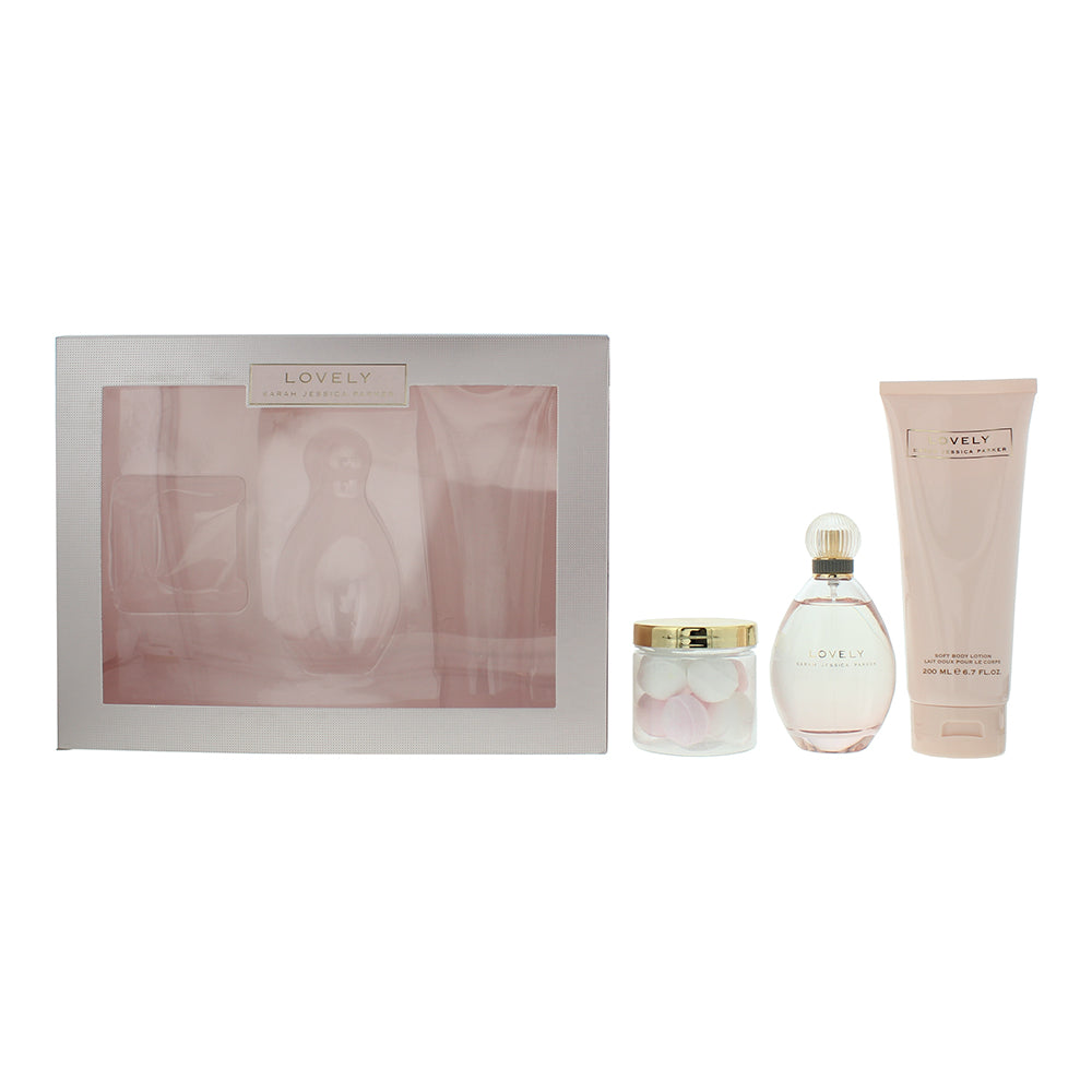 Sarah Jessica Parker Lovely 3 Piece Gift Set: Eau de Parfum 100ml - Body Lotion 200ml - Bath Bombs 70g - Welzo