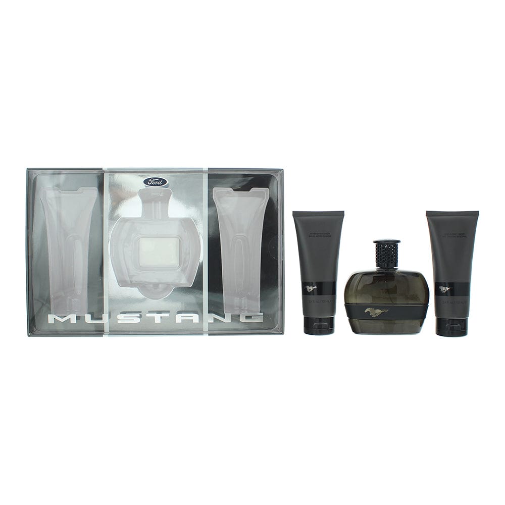 Mustang Black 3 Piece Gift Set: Eau de Toilette 100ml - Aftershave Balm 100ml - Hair & Body Wash 100ml - Welzo