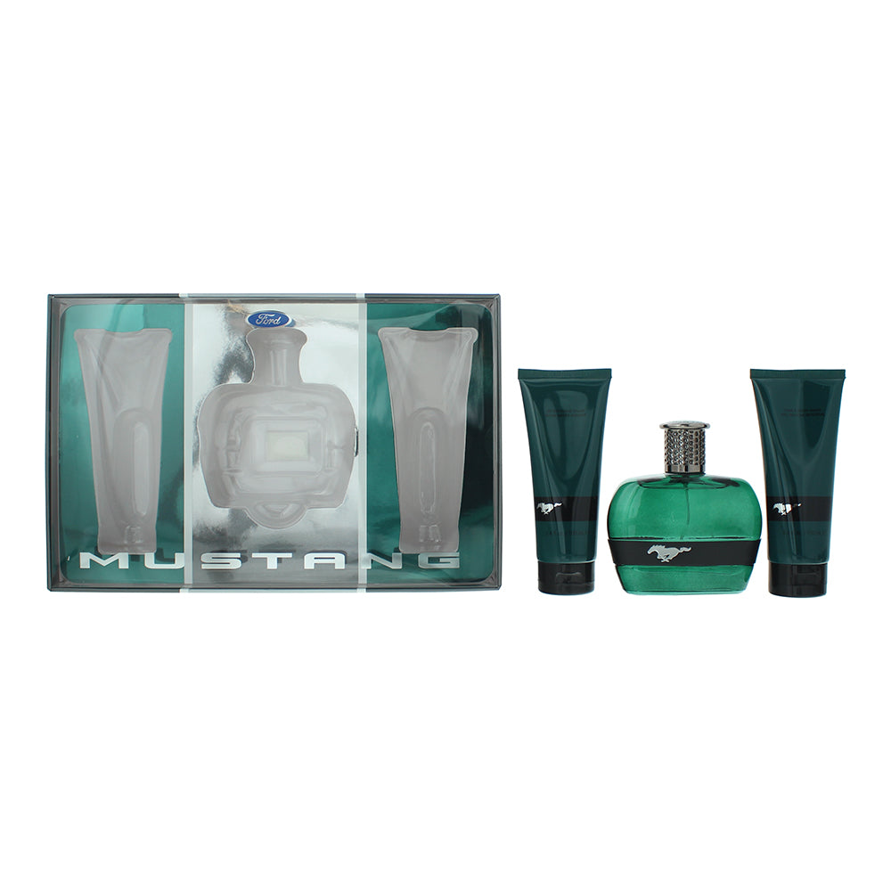 Mustang Green 3 Piece Gift Set: Eau de Toilette 100ml - Aftershave Balm 100ml - Hair & Body Wash 100ml - Welzo
