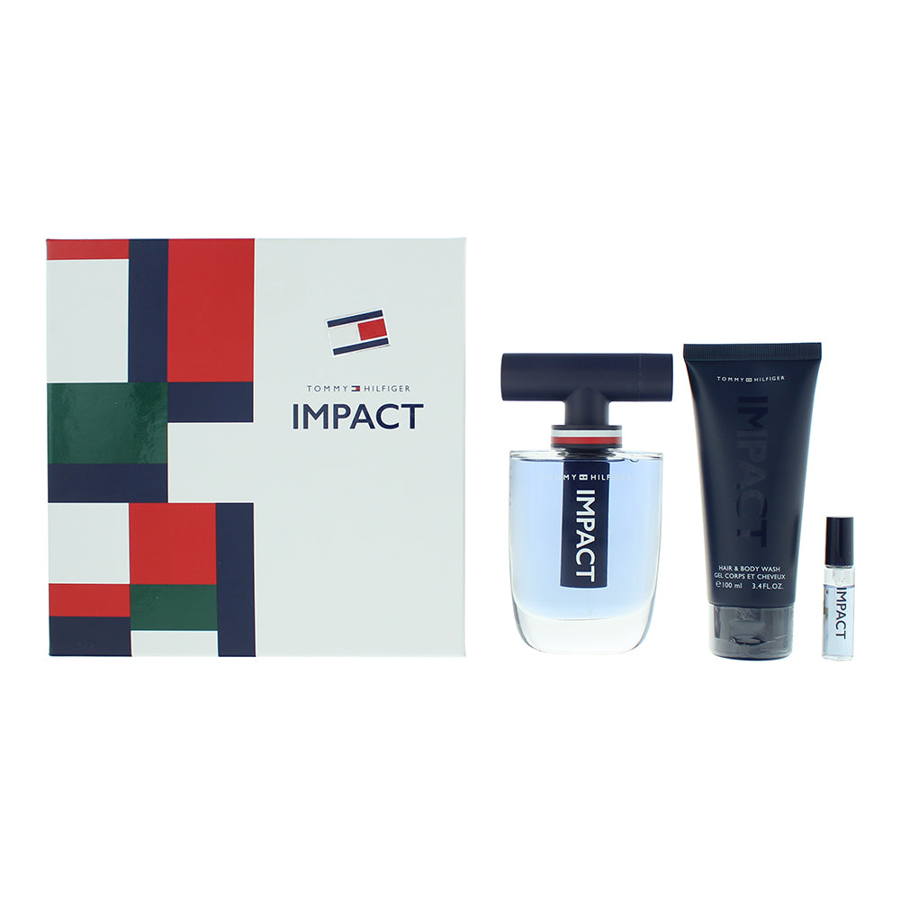 Tommy Hilfiger Impact 3 Piece Gift Set: Eau de Toilette 100ml - Eau de Toilette 4ml - Body Wash 100ml - Welzo