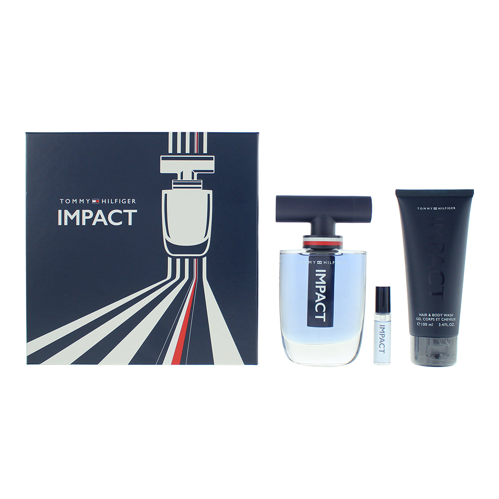Tommy Hilfiger Impact 3 Piece Gift Set: Eau de Toilette 100ml - Body Wash 100ml - Eau de Toilette 4ml - Welzo