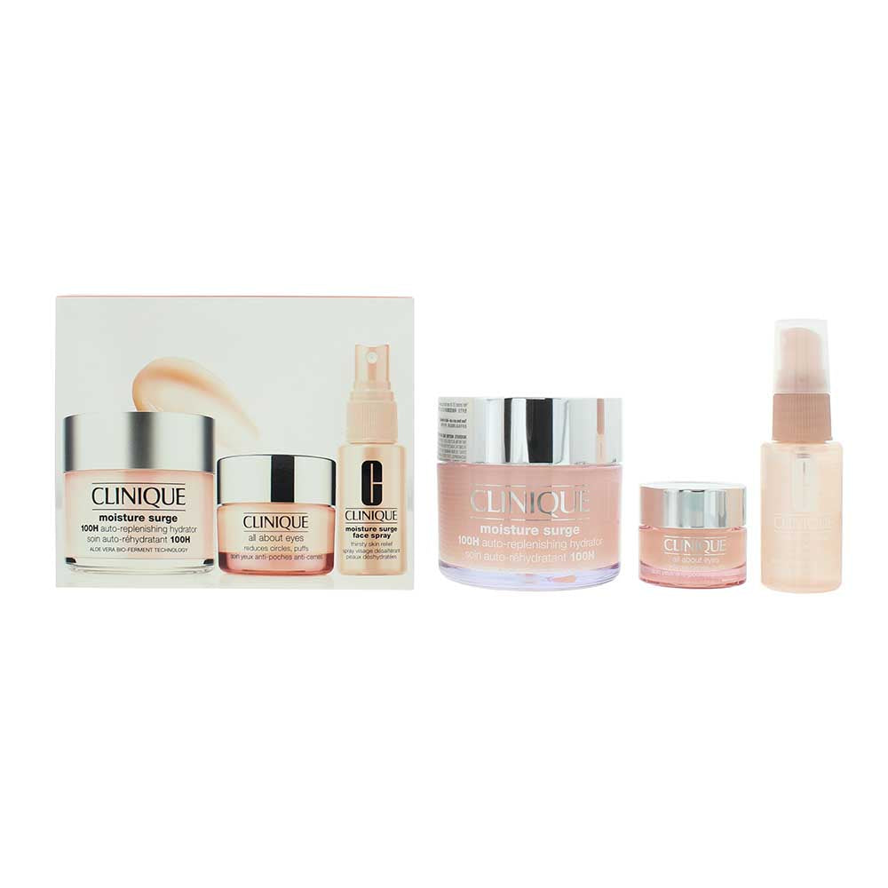 Clinique Moisture Surge 3 Piece Gift Set: Overnight Mask 30ml - Face Spray Skin Relief 30ml - Auto Replenishing Cream 15ml - Welzo
